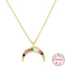 Boako 925 Sterling Silver Colorful Zircon Stone Gold Moon Pendant Necklace for Women European Luxury Long Chain Jewel