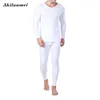 Men's Sleepwear Winter White Thermal Underwear Sets For Men Elastic Cotton Long Johns Solid Color Warm Sexy Brand Pants Suit Size M-XXL