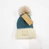 Designer Fur Pom Poms Kid Hut Print Muster Winterhüte für Frauen Kappen Kinder Feste Farbe Strick Mützen Cap7563496