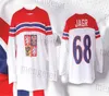 Custom 2020 Team Czech Republic #68 Jaromir Jagr Hockey Jersey 자수 스티치 숫자 및 이름 유니폼 사용자 정의