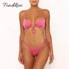 Rosa Bikini Biquini Bademode Frauen Push Up Badeanzug Sexy Badeanzug Zwei Stück Traje de Bano Mujer Gestreiften Monokini 210305