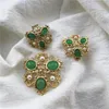 Oorbellen ketting groene semi-edelstenen imitatie parel broche 925 zilveren naald oor clips trui keten set