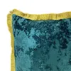 Coussin / oreiller décoratif Vintage solide bleu brillant vert doux glace velours housse de coussin frange passepoil décoratif canapé cas 45 x 45 cm