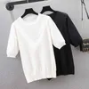 Tamanho grande T-shirt de manga curta feminino Solta diamante casual Kint Sweater Oversized Moda Lace Summer Pullover 210604