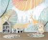 Tapeten AINYOOUSEM Cartoon Feder Elch Wald Kinderzimmer Hintergrund Wand Tapete Papel De Parede 3D Aufkleber
