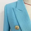 Costume de bureau haut de gamme pour femmes d'automne et d'hiver Veste bleue Tempérament Slim Metal Double boutonnage Blazer 210527