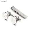 Round Cufflinks for ens Silver Color Letters of alphabet Cuff links & Tie Clip Set Men Shirt Cuffs Button