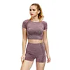 yoga sets women gym clothes 2 piece set short sleeve shirts crop top vital seamlgym shorts suit for fitnworkout set X0629