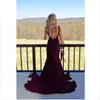 2022 Burgundy Prom Dresses Boat Neck Sexig Ärmlös Backless Sweep Train Long Mermaid Formal Evening Party Dress