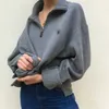 Yiciya casual design solto moda estilo formal roupas para adolescentes vintage zip suando camisola mulheres de inverno quente de grandes dimensões pulôver 210728