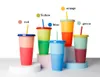 24oz Color Changing Cup Magic Plastic Drinking Tumblers with Lid and Straw Reusable Candy Colors Cold Cup Summer Water Bottle 25pcs