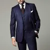 Abiti da uomo formali a righe blu navy per la cena Business Wedding Groom Tuxedo 3 pezzi Giacca con gilet Pantaloni Ultimo design X0909