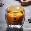 Cute Christmas Tree Mug Double Wall Glass Coffee Cups with Silocone Lid Snowflake Star Xmas Gift Wine Tea Milk Water SEAWAY JJF10032