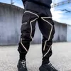 Calça esportiva da noite reflexiva para homens, bolsos laterais de cargo harém pant pant roggers calças moda mais casual