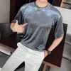 Velvet Loose T-shirt Men Summer Short Sleeve T Shirts Casual O-neck Tee Tops Streetwear Breathable Comfortable Male Clothing 210527