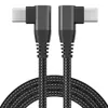 3.3FT / 6.6FT / 10FT USB double tête Type C à Type C Coude à angle droit à 90 degrés Câble de charge Nylon tressé 60W Chargeur rapide pour Huawei Xiaomi Samsung