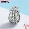 WOSTU Genuine 100% 925 Sterling Silver Summer Pineapple Beads Fit Charm Bracelet & Necklace Pendant Fresh Silver Jewelry FIC936 Q0531