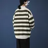 Kontrast Stripe stickad tröja höst vinter 6 färg män och kvinnors pullover svart röd randig överdimensionerad försäljning 210812