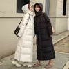 ダウン綿の衣類の女性の冬韓国 X ロング足首 BF ルーズ生き抜くパーカーコート 210923