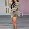 مثير bodycon houndstooth قصيرة البسيطة اللباس أنيقة س الرقبة عالية الخصر طويلة الأكمام اللباس المرأة الأزياء زر نمط حزب فساتين Y1204