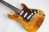 Yellow Body Electric Guitar with Rotten Wood Veneer,Red pearl pickguard,Can be Customized as Request