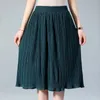 Women Chiffon Skirt Summer Thin Solid Pleated Skirts Womens Saias Midi Faldas Vintage Women Midi Skirt 210311