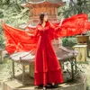 Yosimi Red Long Sukienka Szyfonowa i Koronkowa Wiosna Dekolta Vourt Vintage Długość Długość Damskie Dresses Eleganckie 210604
