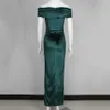 Mode grön sammet asymmetrisk hängande lång av axelkorsett klänning kvinnors parti jul vestido 210525
