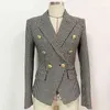 HIGH STREET est Designer Jacket Women's Lion Buttons Double Breasted Tweed Houndstooth Blazer 211122