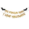 Kocham Halloween Bat Banners Decor 2.2m Pokój Garden Glitter Struny Wiszące Chinting Flag Festiwal Party Decoration Supply