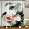 Style chinois fleurs oiseau paysage imperméable rideau de douche rideaux de bain impression 3d salle de bain avec crochets écran en tissu lavable 211116