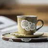Taza de café de cerámica japonesa, platillo, Latte, Retro, creativo, Simple, reutilizable, Tazas de té de Kung Fu, accesorios para tazas, Tazas, vasos para beber DF50BD