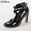 Sorbern Czarny Błyszczący Kobiety Sukienka Buty Vintage Okrągłe Toe Blok High Heel Pompa Chunky Heeled Multi Colors