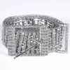 Hitie högkvalitativa strassbälte för kvinnor Kvinna Luxur Silver Crystal Diamond Midje Chain Wedding Belt Pin Metal Buckle Q0621194632