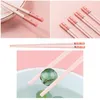 Chopsticks 1 Pairs Japanese Non-Slip Of Pink Green Sushi Petals Pattern Reusable Stick Blossom I6H6