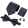 Hi-Tie Classic Mens Tie Black Floral Silk Woven Woven Bowtie con pañuelo de pañuelos para el vestido de moda para hombre vestido de moda