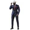 Business Plus Size Tuxedos Hommes Pantalons Costumes Blue Stripe One Button Groom Wedding Prom Party Blazer Pardessus (Veste + Pantalon)