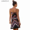 Lugentolo Women's Drsummer Loose Printed Wavy Pattern Beach Ny stil Casual Sleevelsexy Kvinna Kort Klänning X0529