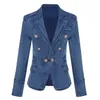 Blazer de styliste de haute qualité pour femmes, boutons de lion en métal, double boutonnage, veste en denim, manteau extérieur 211112