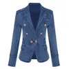 Högkvalitativ modedesigner Blazer Women's Metal Lion Knappar Dubbelbröst Denim Blazer Jacket Outer Coat 211112