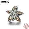 WOSTU 100% Real 925 Sterling Silver Yellow CZ Ocean Starfish Star Beads for Original Bransoletka Bransoletka Charm Fine Jewelry CQC586 Q0531