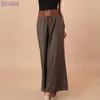 Sheran Pamuk Keten Yumuşak Geniş Bacak Kadın Pantolon Elastik Bel Ayak Bileği Uzunlukta Düz Renk Yaz Gevşek Pantolon 90 cm Pantalon Femme 210925