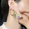 Fashion Hoop Earring Designer AAA Cubic Zirconia Blommor Koppar Smycken Färgrik CZ Cirkel Örhänge 18K Guldpläterad Alla hjärtans daggåva till kvinnor Teen Girls Party