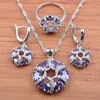 Boucles d'oreilles collier naturel violet cristal zircone couleur argent ensembles de bijoux Style russe ensemble de mariage pendentif anneaux Bracelet JS0440