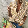 Joloo jolee casual manga longa padrões geométricos camisas elegante frouxo chiffon blusa vintage harajuku plus tamanho 5xl tops chique 210619