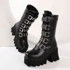Winter Gothic Punk Womens Platform Boots Black Buckle Strap zipper Creeper Wedges Shoes Mid Calf Military Combat Boots H1126