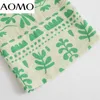 AOMO Fashion Women Green Leaves Print Suit Pantaloni Pantaloni Tasche stile vintage Bottoni Office Lady Pants Pantalon 5Z231A Q0801