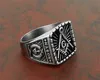 Rostfritt stål Ring Svart Retro Antik Silver Gratis Masons Master Masonic Compass Square Freemason Signet Ring Freemasonry Fraternal Association Mäns smycken