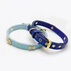 Dog Collars & Leashes Rhinestones Crown Collar Genuine Leather Material Adjustable Necklace Pet Cat With 7colors XS S