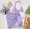 Женские купальные костюмы 2021 Yiiciovy Women Three-Peece Swimsuit Halter Bikini Sets Butterfly Print Design Design Summer Beach Suits